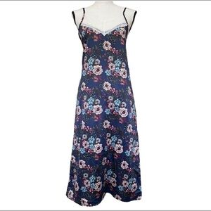 Nanette Lepore Floral Slip Dress with Lace Detail on Chest MIDI Length Sz Small